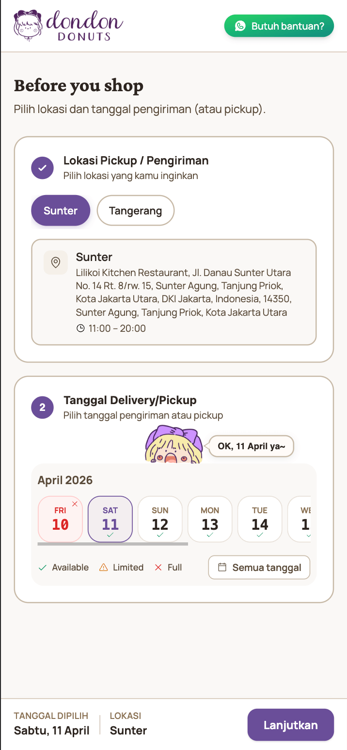 Pilihan tanggal delivery dan pickup pada TokoKit